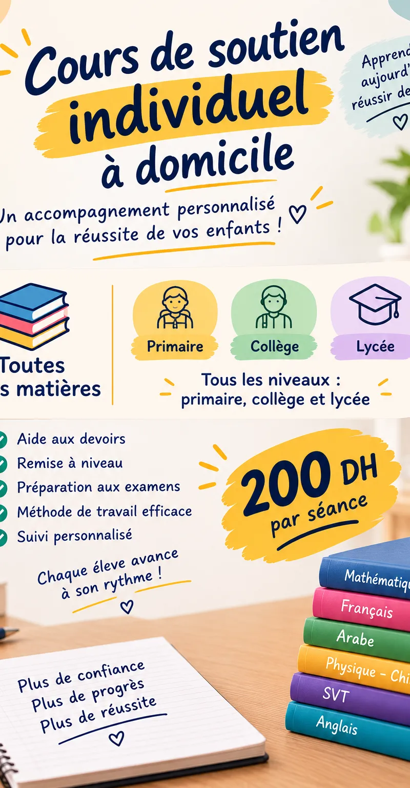 cours de soutien individuel, toutes les matières, tous les niveaux : primaire, collège et lycée 