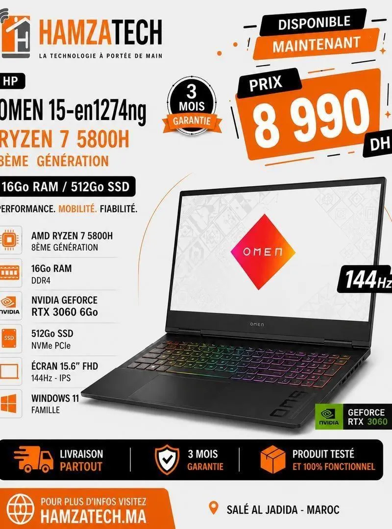 HP OMEN Ryzen 7 5800H RTX3060 16Go SSD 512