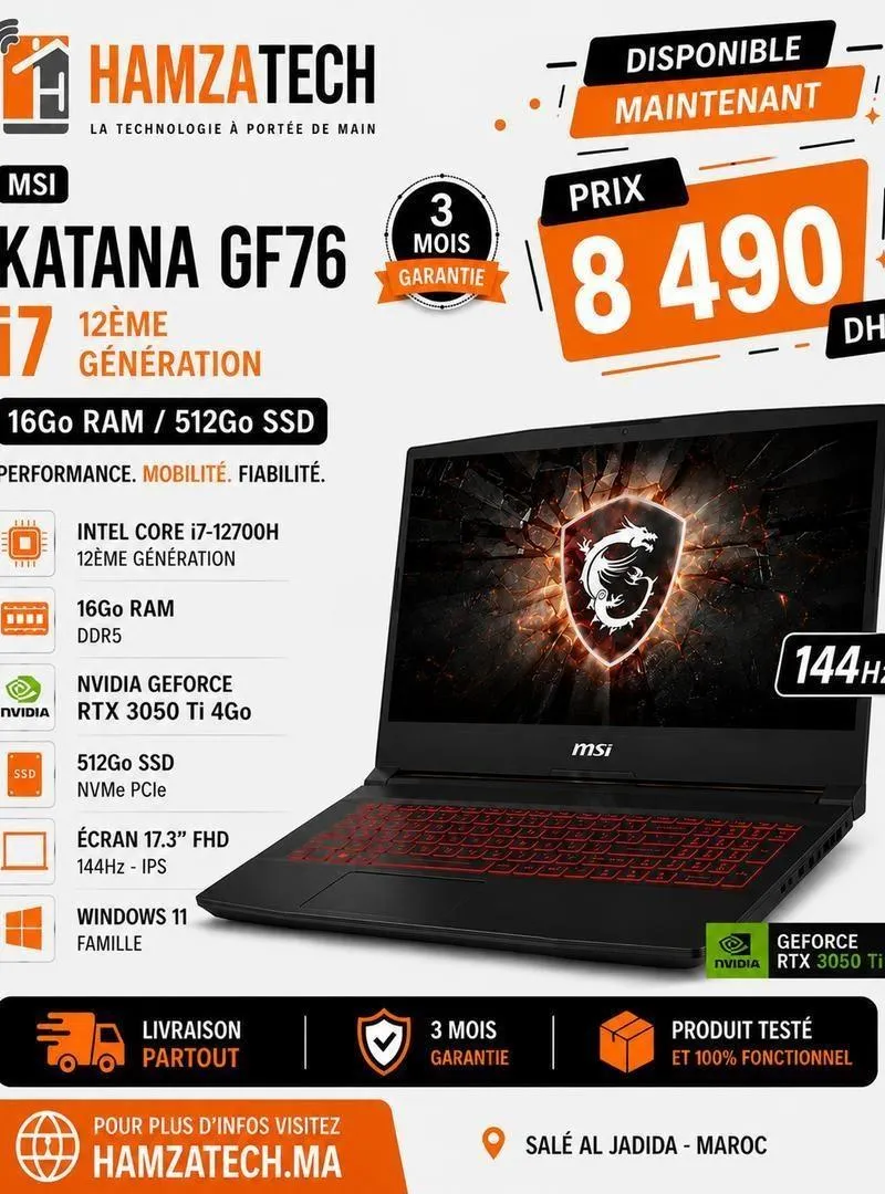 MSI Katana GF76 i7 12700H RTX3050Ti 16Go SSD 512