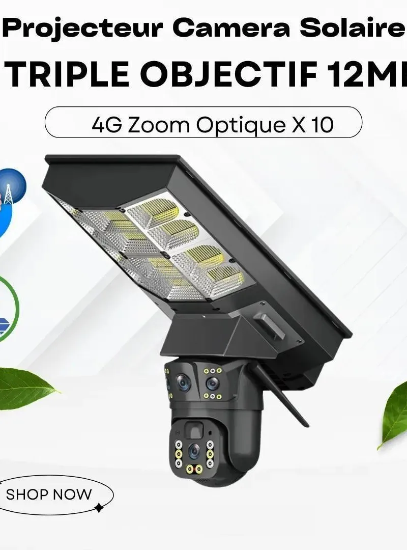 Camera 4G Solaire 12 MP X10 - Projecteur LED 800W