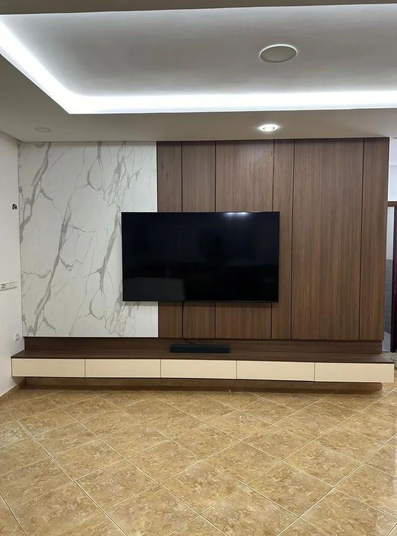 Meuble TV Bois Effet Marbre Sur Mesure