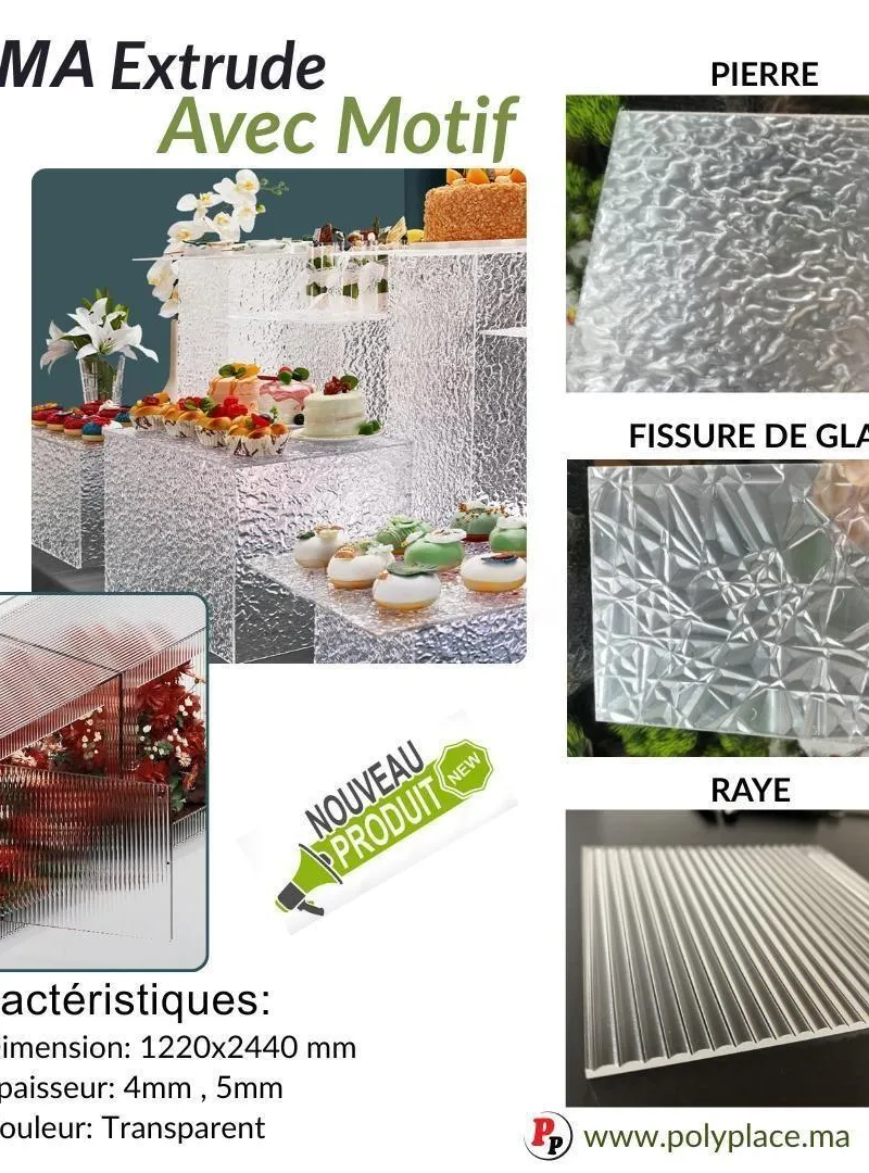 Plexiglass Motif Pierre, Fissure de Glace, Rayé
