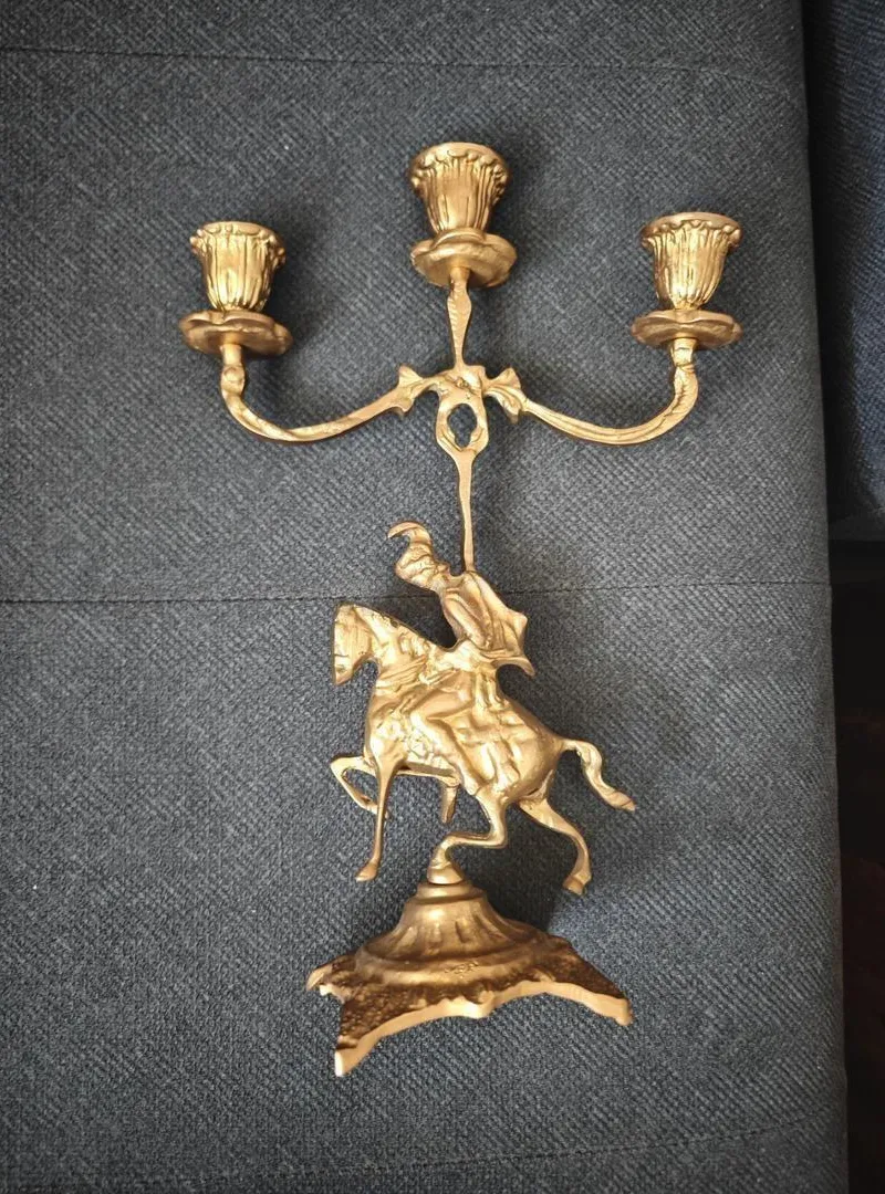 2 chandelier cuivre cavalier cheval candelabre