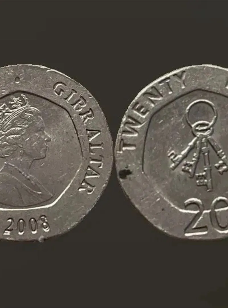 Pièce rare de 20 pence Clés de Gibraltar 2008