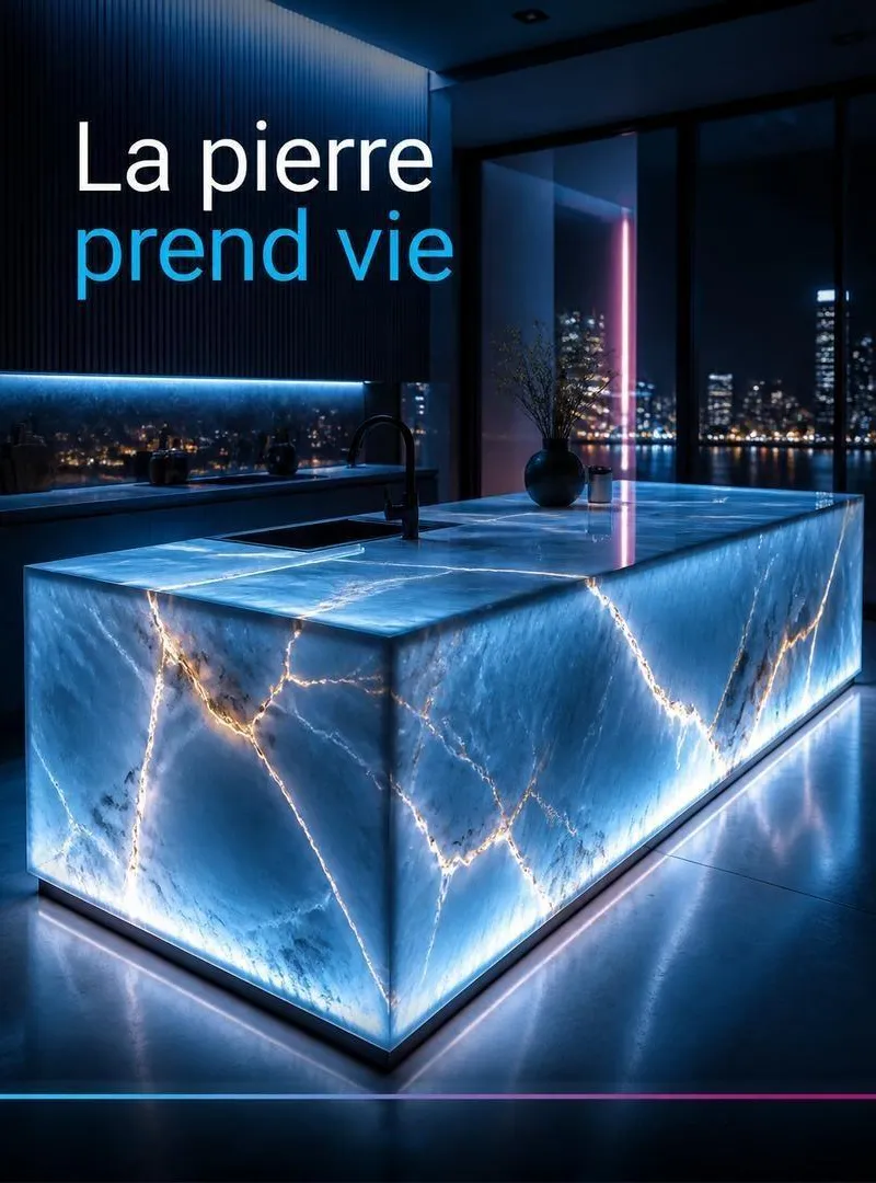 Îlot central lumineux en pierre à Mohammedia
