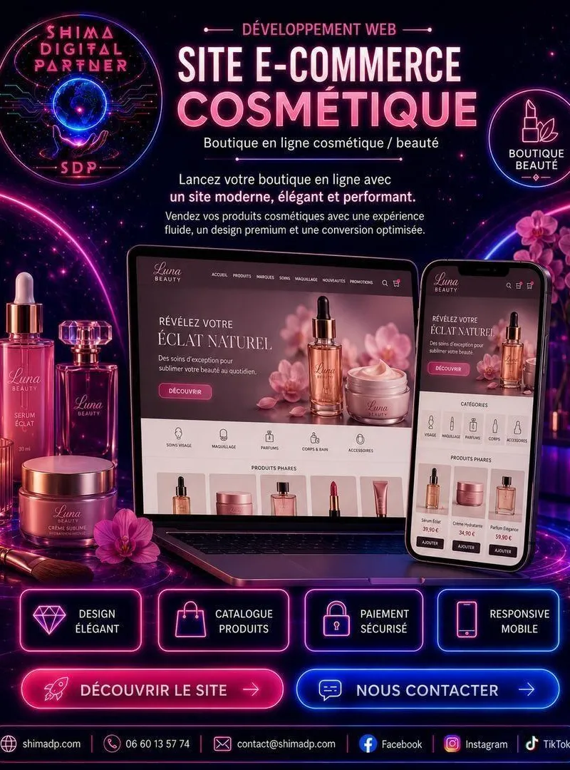 Création site e-commerce cosmétique Tanger pro