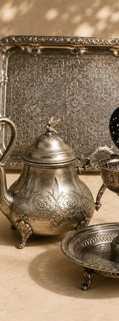 Ensemble marocain traditionnel authentique de luxe avec grand plateau