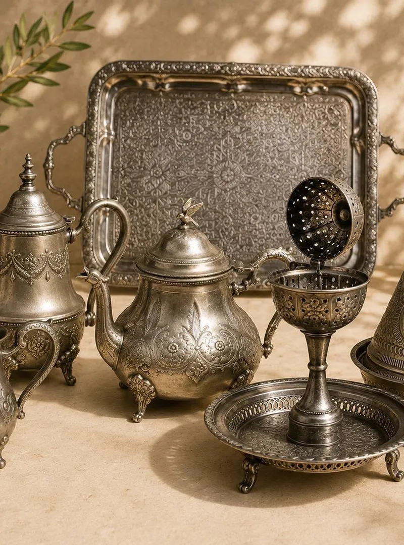 Ensemble marocain traditionnel authentique de luxe avec grand plateau