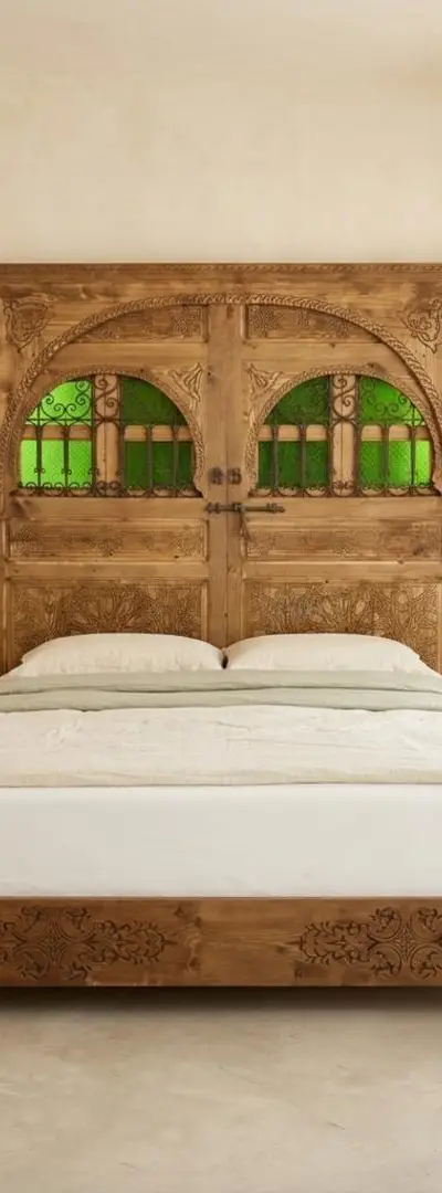 Tête de Lit Bois Vitrail Fer Forge Sur Mesure