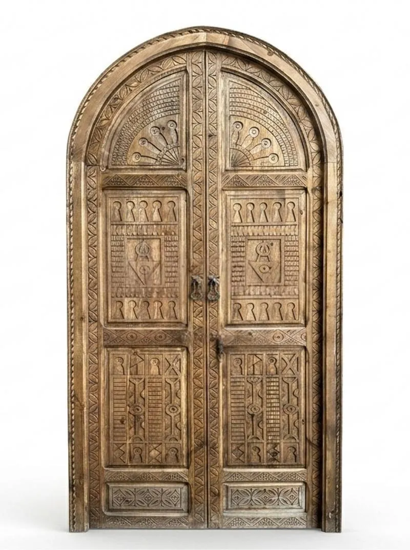 Porte Double Voûtée en Bois – Style Artisanal