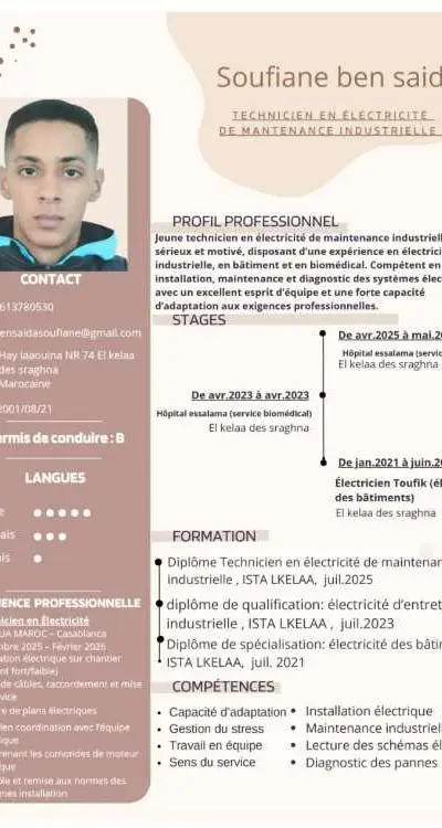 Candidature – Technicien en Électricité et Mainten