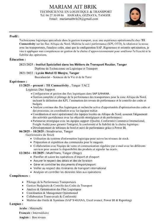 Candidature logistique et transport