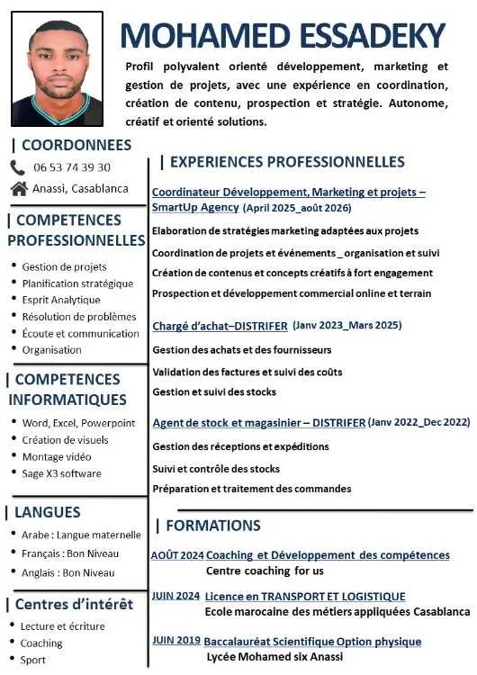 Candidature — Développement, Marketing & Projets