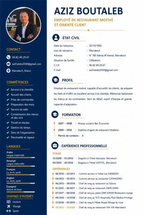 Candidature au poste de Chef de Rang