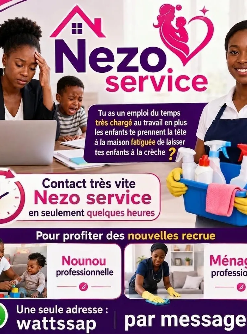 Nounou, ménage, cuisine, repassage
