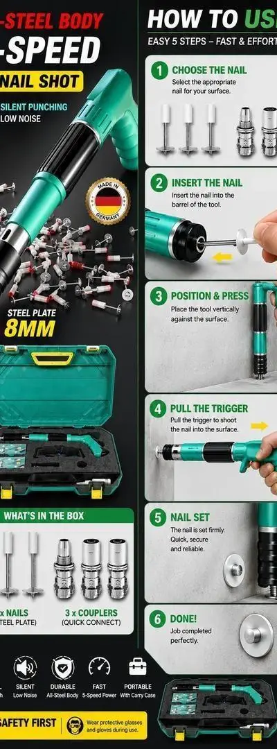 Pistolet à clous en acier 5 vitesses