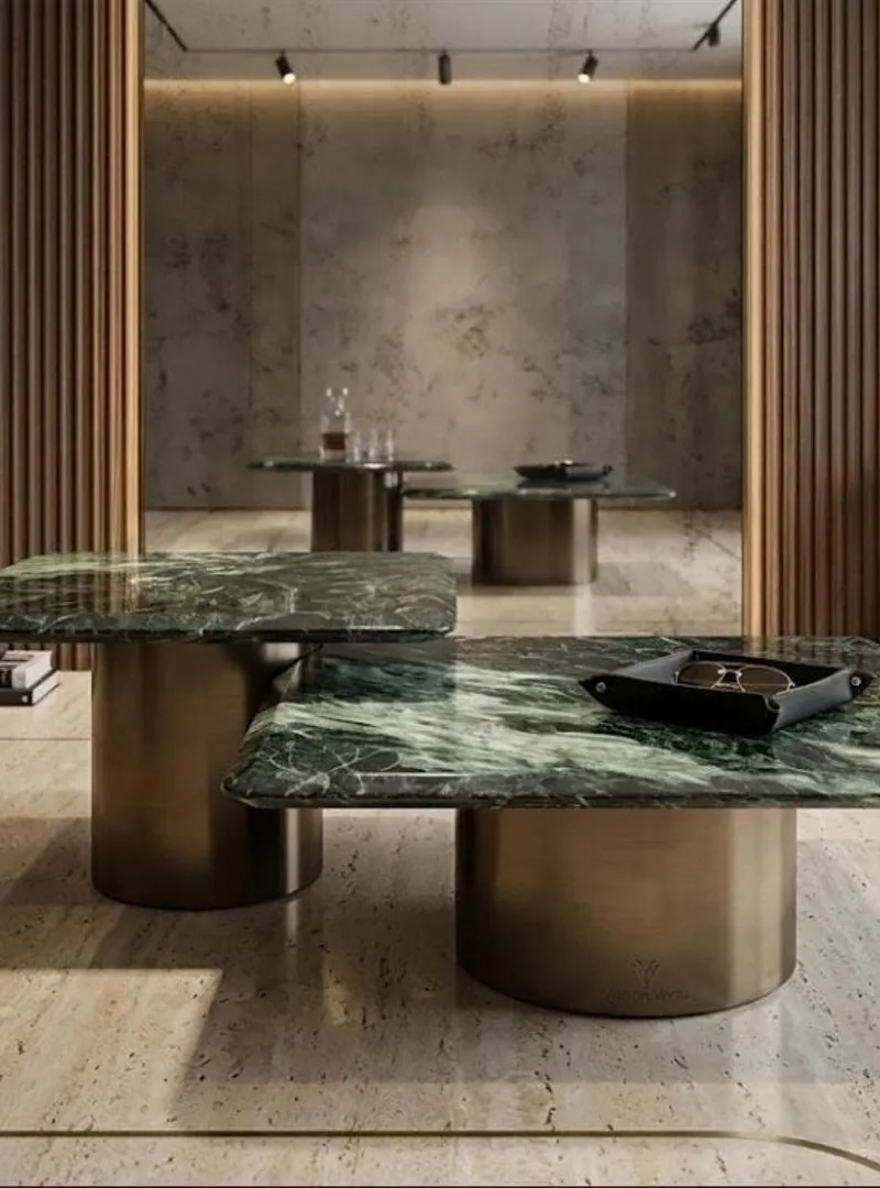 Tables Basses Signatures en Marbre Vert Guatemala