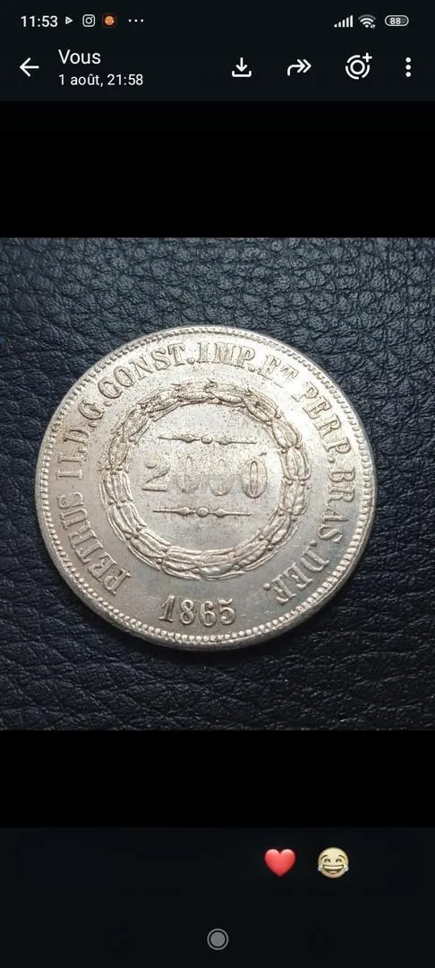 Monnaie brésilienne année 1865