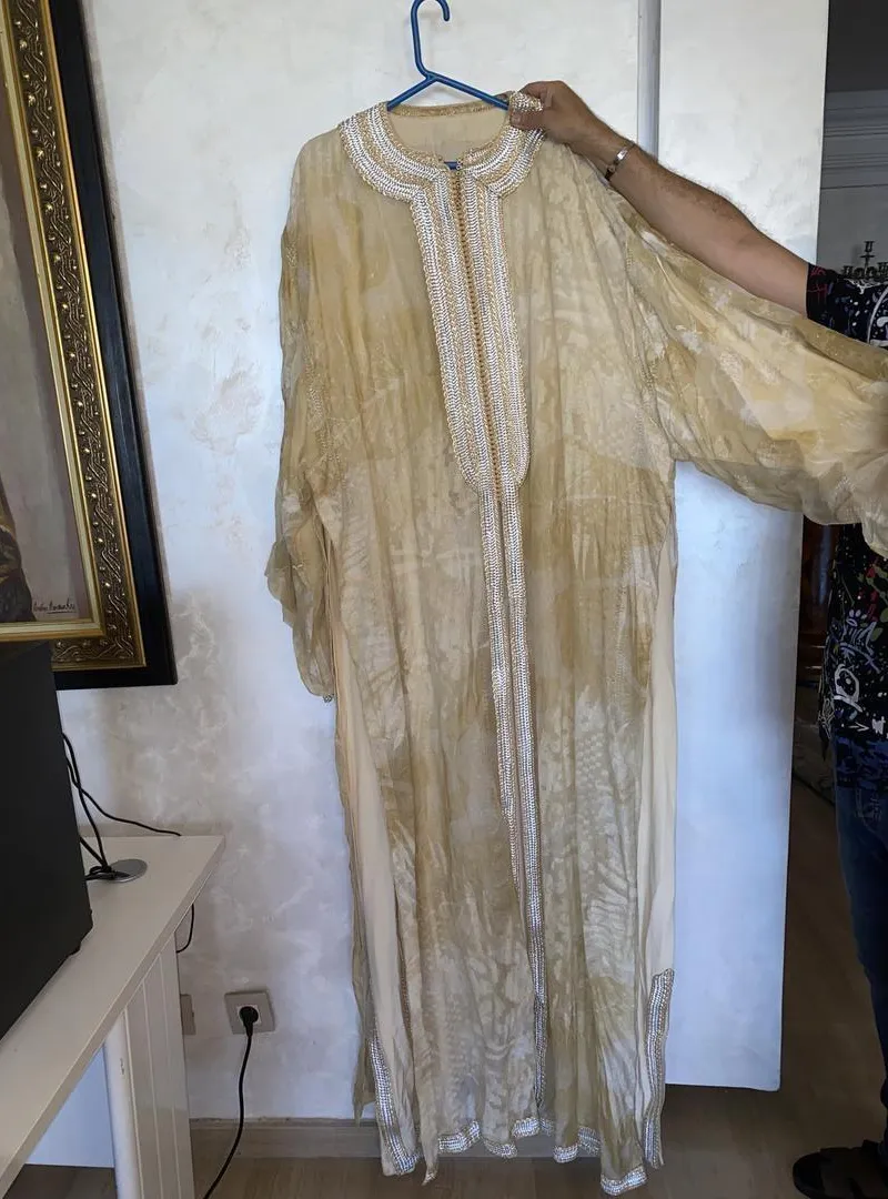 Caftan marocain beige et doré 2 pièces