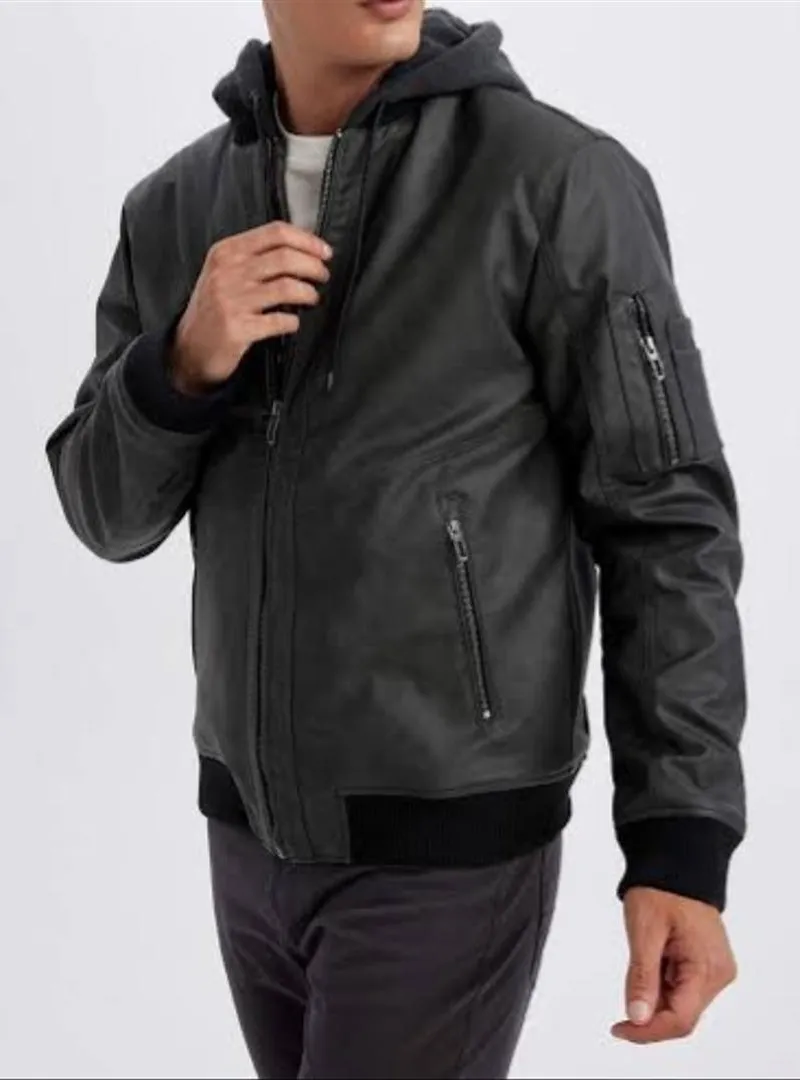 Veste Jean Cuir Noir Gris