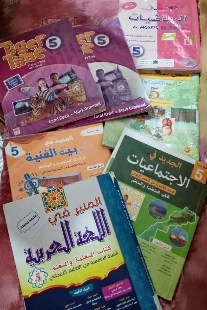 Livres scolaires pour la cinquième année primaire. Et propres.