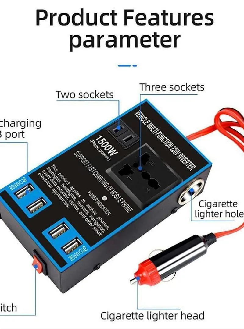 Convertisseur de voiture multifonction 1500W.