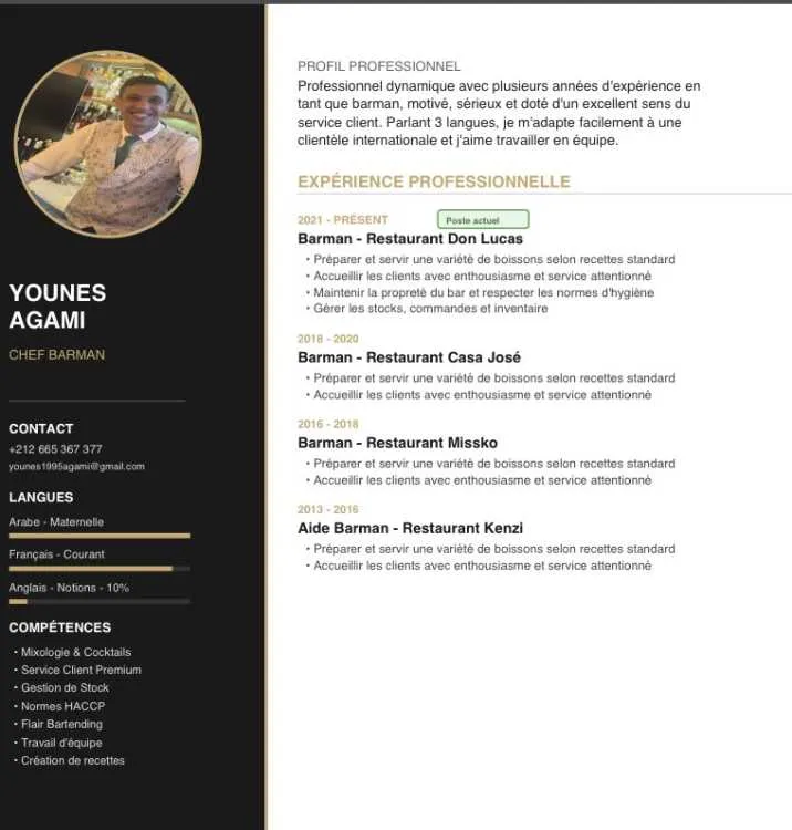 Barman / Préparation de boissons et service client