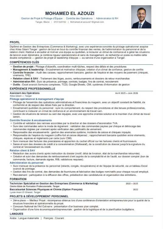 Assistant Manager / Chargé des Opérations & Admini