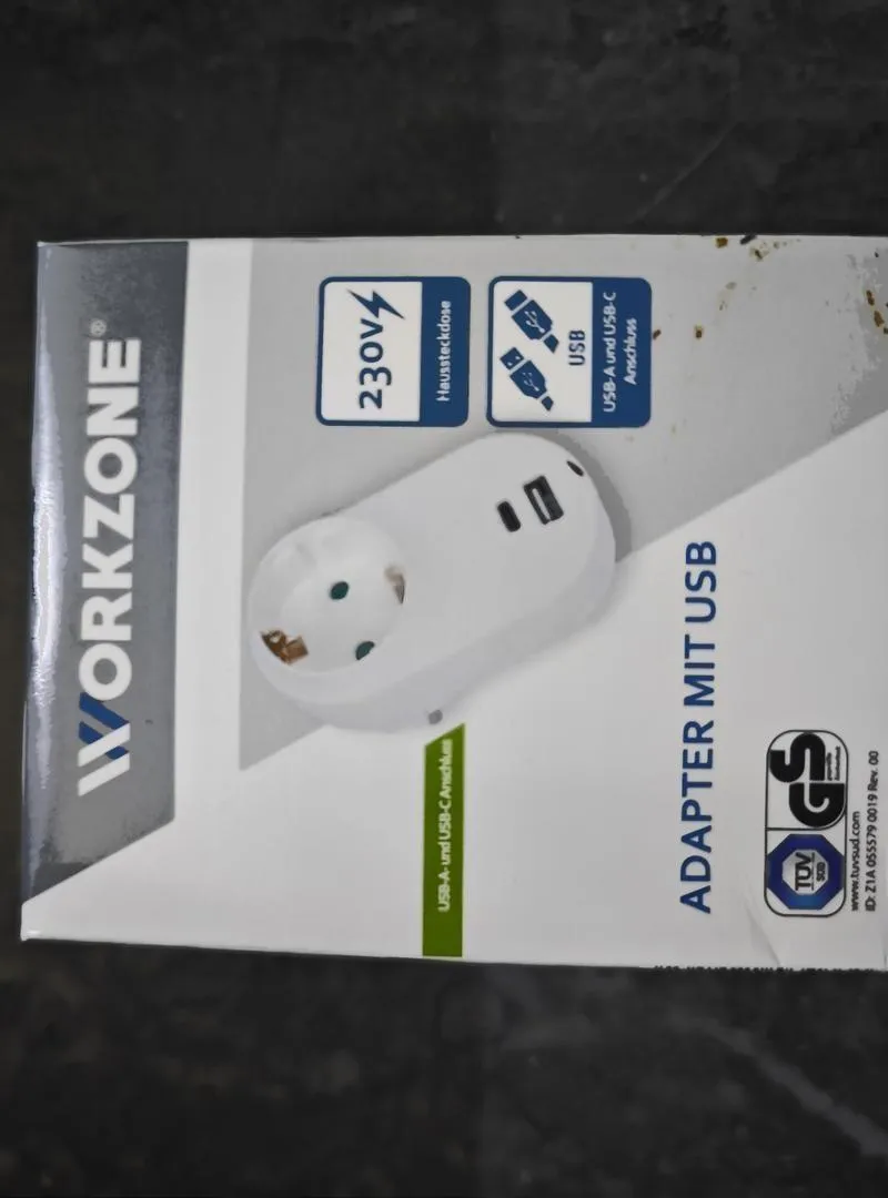 Adaptateur prise 230V USB vers USB C Workzone importé d'Allemagne