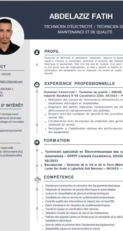 Technicien d'électricite/chef Qualité