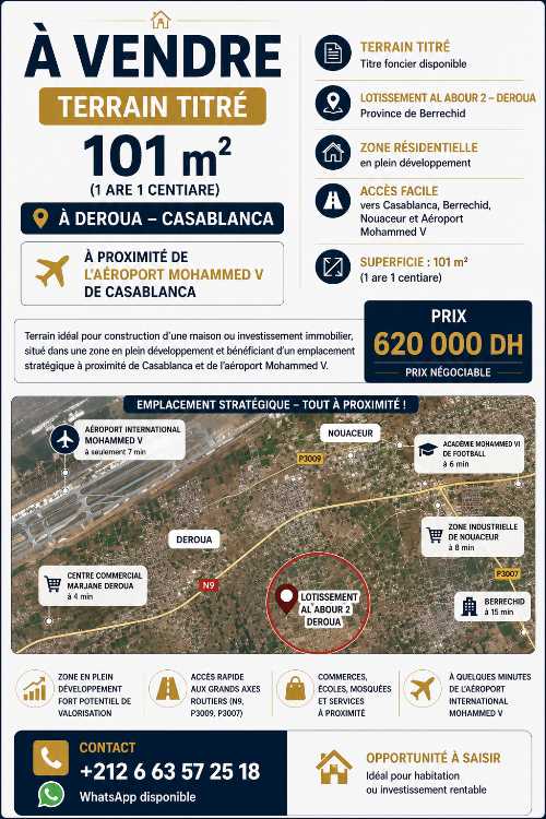 Terrain titré 101 m² à Deroua