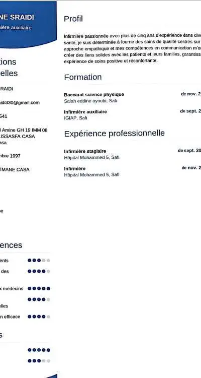 Demande d'emploi comme infirmière auxiliaire