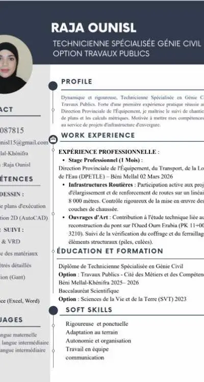 Technicienne Spécialisée génie civil travaux pub