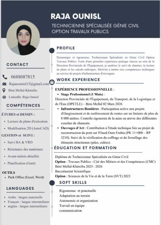 Technicienne Spécialisée génie civil travaux pub