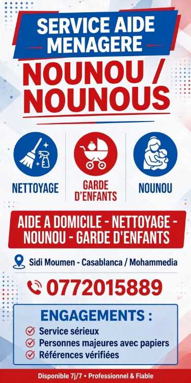 Nounous - femme de ménage - cuisiniere