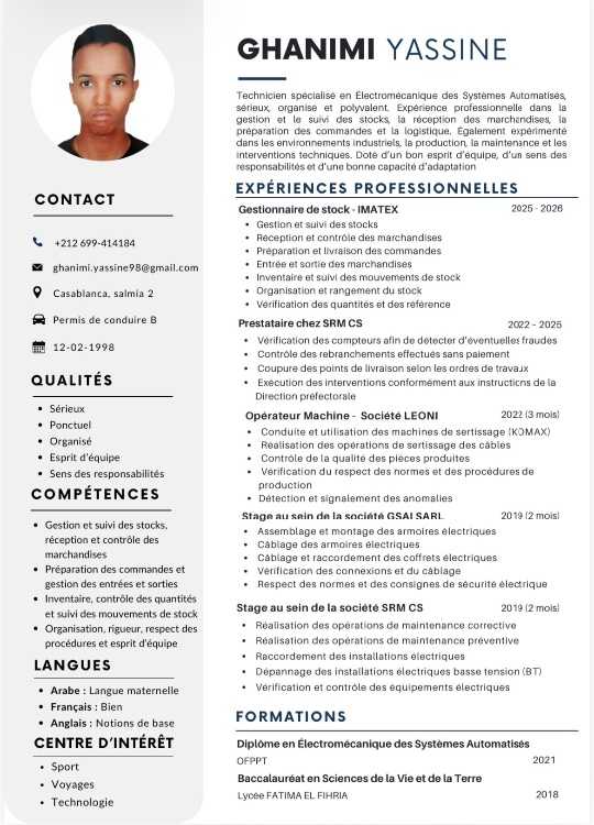 Candidature spontanée – Technicien Électromécaniqu