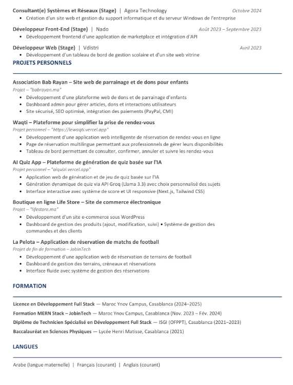 Demande d'emploi – Développeur Full Stack