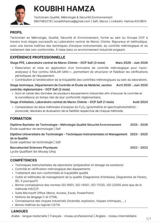Technicien de qualité/métrologie