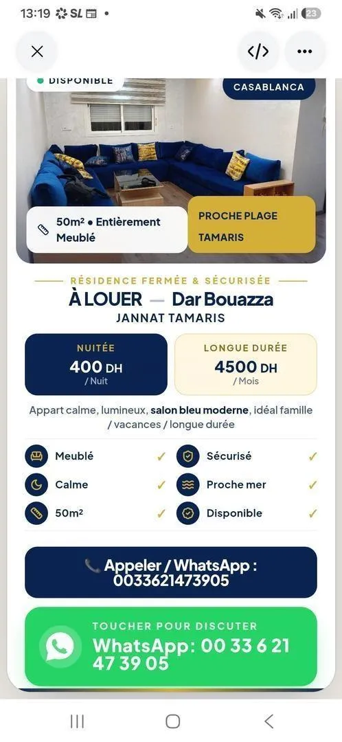 Appartement meublé à louer