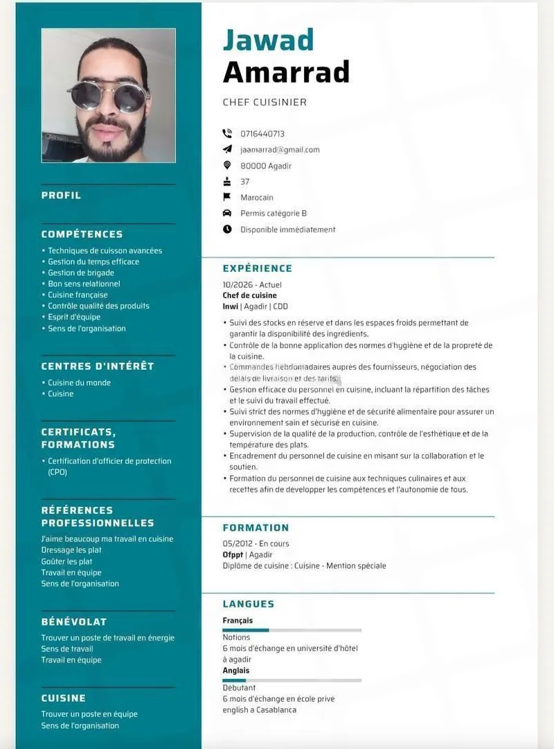 Cuisinier professionnel et bon service