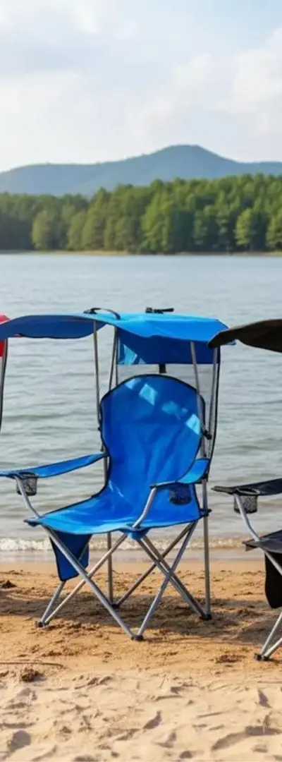 Chaise de camping pliable avec parasol et accoudoirs