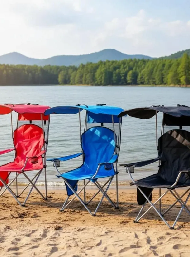 Chaise de camping pliable avec parasol et accoudoirs