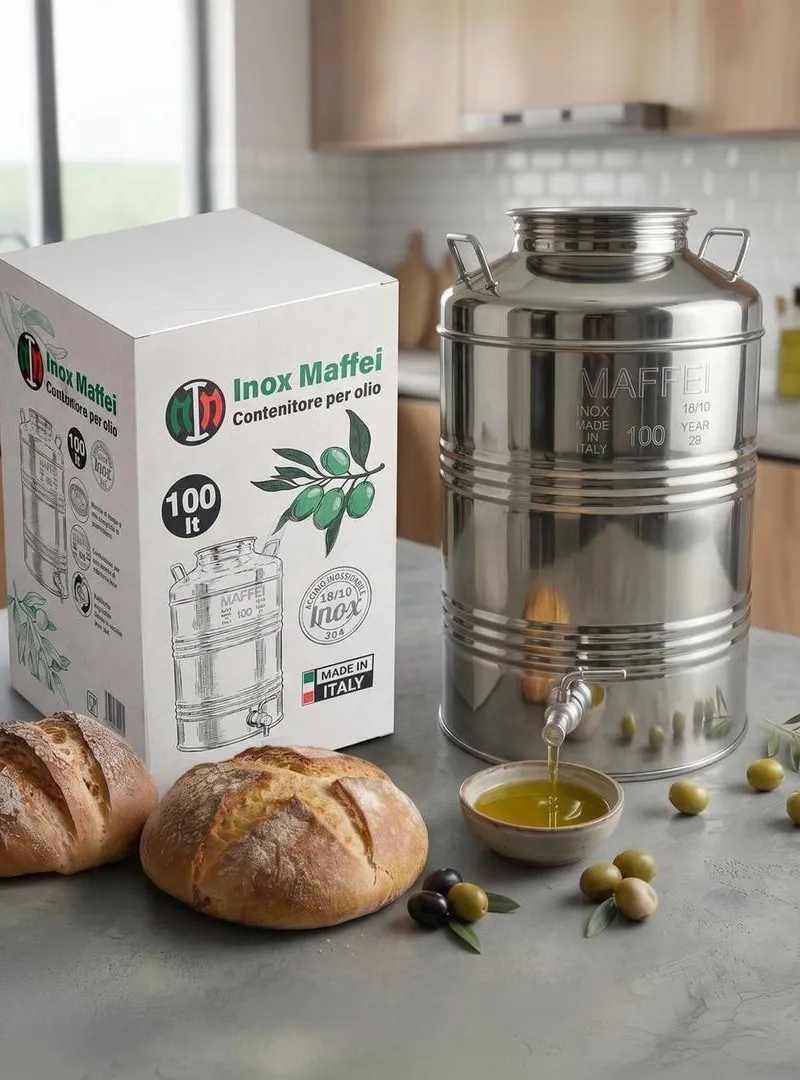 Fût Inox 30L huile d'olive robinet - Made in Italy