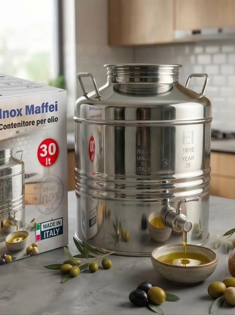 Baril Inox 30L Huile d'Olive Robinet - Made in Italy