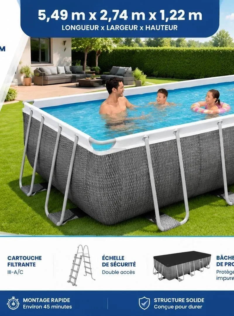 Piscine Rectangulaire Familiale 5,49 m x 2,74 m x 1,22 m