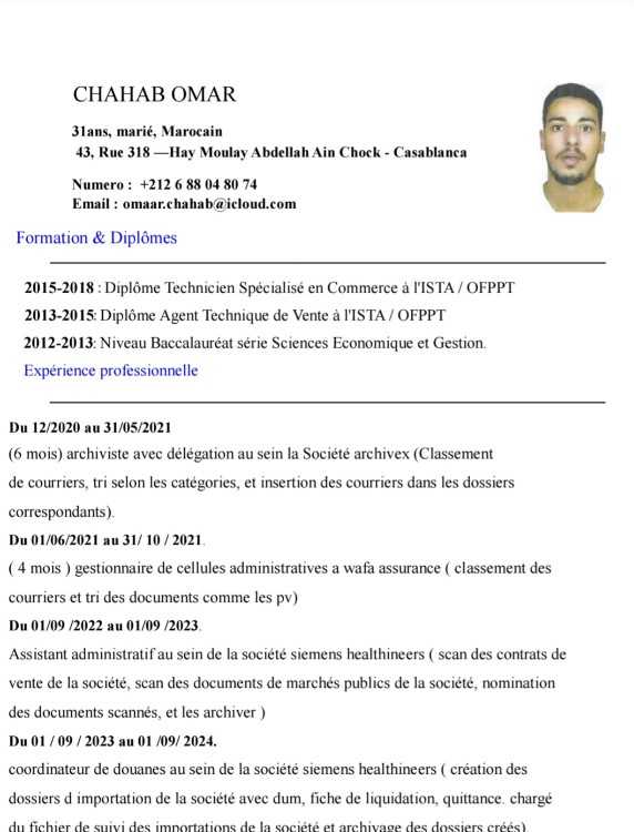 Demande d'emploi domaine de l archivage