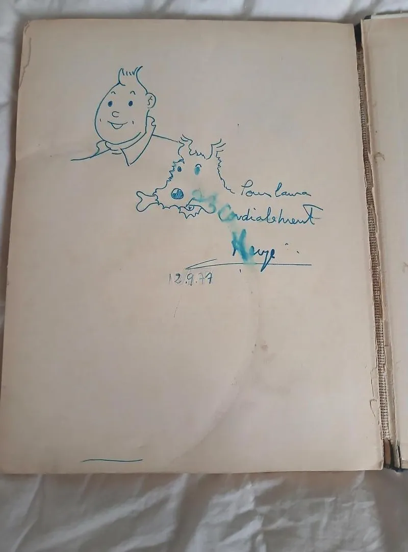 Herge : Tintin et Milou - Dessin original daté et signé