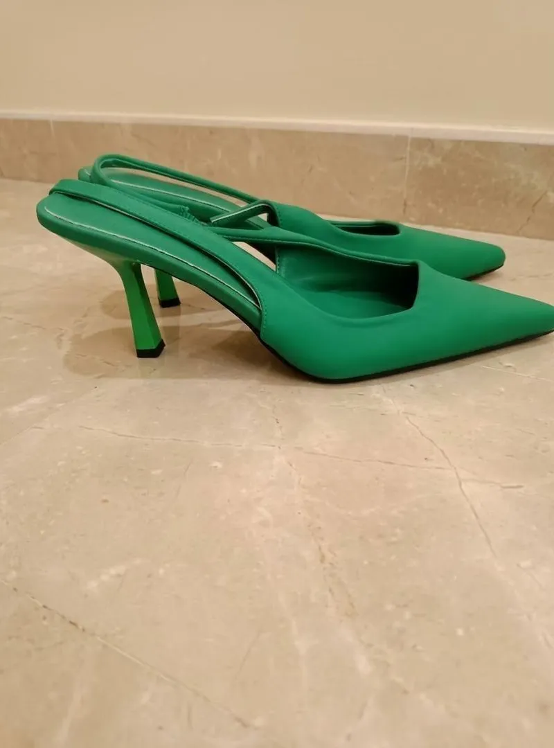 Chaussures élégantes pour femmes, talon moyen, couleur verte