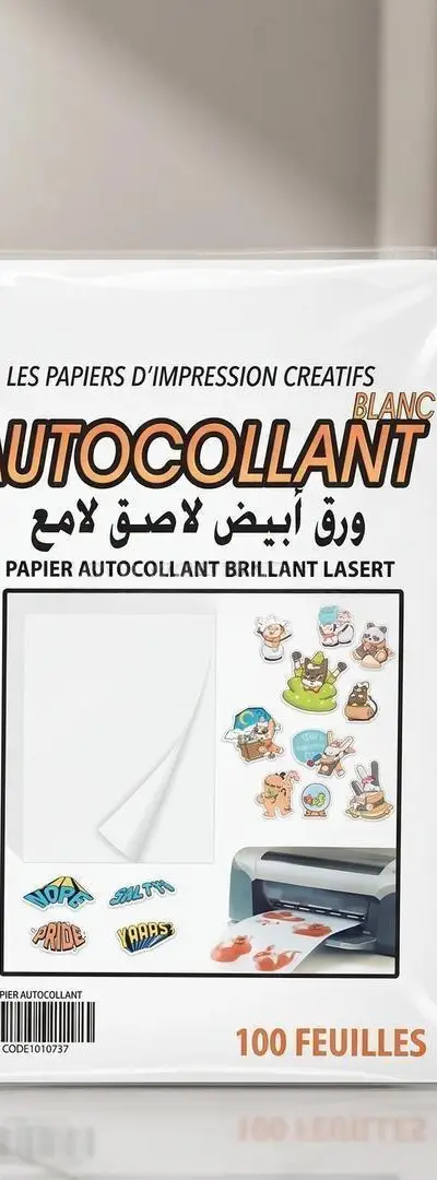 Papier Autocollant Blanc Brillant A4 100 F