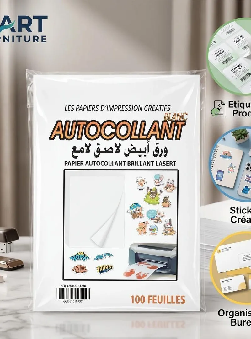 Papier Autocollant Blanc Brillant A4 100 F